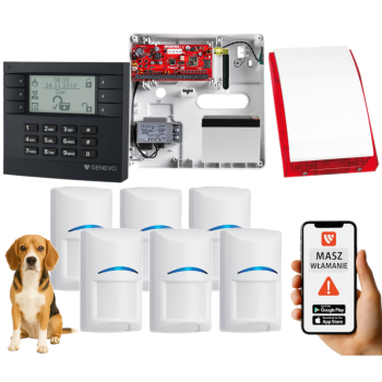 SYSTEM ALARMOWY GENEVO PRiMA64Q LCD GY-WH 6 CZUJEK BOSCH PET SP-4001R 7Ah