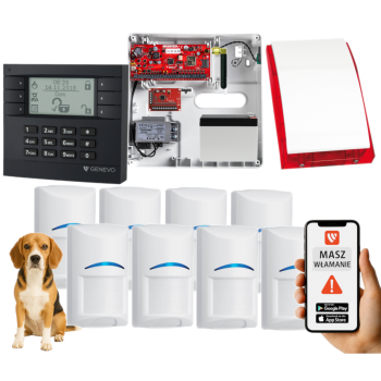 SYSTEM ALARMOWY GENEVO PRiMA64Q LCD GY-WH 8 CZUJEK BOSCH PET SP-4001R 7Ah