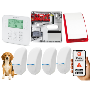 SYSTEM ALARMOWY GENEVO PRiMA64Q LCD SL 4 CZUJKI BINGO PLUS SP-4001R 7Ah
