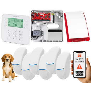 SYSTEM ALARMOWY GENEVO PRiMA64Q LCD SL 6 CZUJEK BINGO PLUS SP-4001R 7Ah