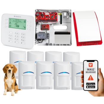 SYSTEM ALARMOWY GENEVO PRiMA64Q LCD SL 8 CZUJEK BOSCH PET SP-4001R 7Ah