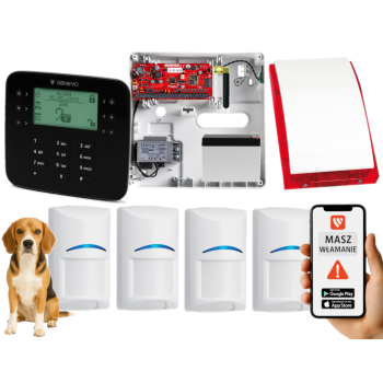 SYSTEM ALARMOWY GENEVO PRiMA64Q LCD SL BK 4 CZUJKI BOSCH PET SP-4001R 7Ah