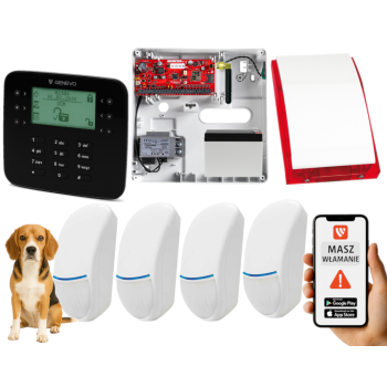 SYSTEM ALARMOWY GENEVO PRiMA64Q LCD SL BK 4 CZUJKI BINGO PLUS SP-4001R 7Ah