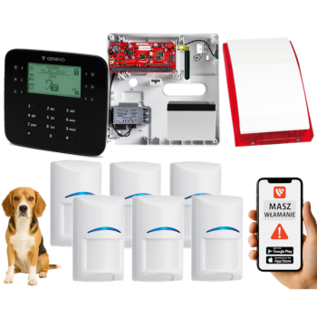 SYSTEM ALARMOWY GENEVO PRiMA64Q LCD SL BK 6 CZUJEK BOSCH PET SP-4001R 7Ah