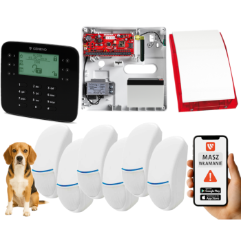 SYSTEM ALARMOWY GENEVO PRiMA64Q LCD SL BK 6 CZUJEK BINGO PLUS SP-4001R 7Ah