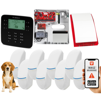 SYSTEM ALARMOWY GENEVO PRiMA64Q LCD SL BK 8 CZUJEK BINGO PLUS SP-4001R 7Ah
