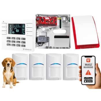 SYSTEM ALARMOWY GENEVO PRiMA64Q LCD WH-BK 4 CZUJKI BOSCH PET SP-4001R 7Ah