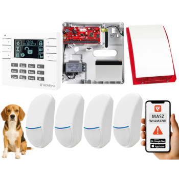 SYSTEM ALARMOWY GENEVO PRiMA64Q LCD WH-BK 4 CZUJKI BINGO PLUS SP-4001R 7Ah