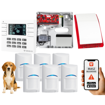 SYSTEM ALARMOWY GENEVO PRiMA64Q LCD WH-BK 6 CZUJEK BOSCH PET SP-4001R 7Ah