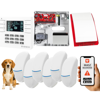 SYSTEM ALARMOWY GENEVO PRiMA64Q LCD WH-BK 6 CZUJEK BINGO PLUS SP-4001R 7Ah