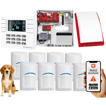 SYSTEM ALARMOWY GENEVO PRiMA64Q LCD WH-BK 8 CZUJEK BOSCH PET SP-4001R 7Ah