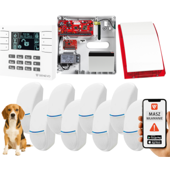 SYSTEM ALARMOWY GENEVO PRiMA64Q LCD WH-BK 8 CZUJEK BINGO PLUS SP-4001R 7Ah