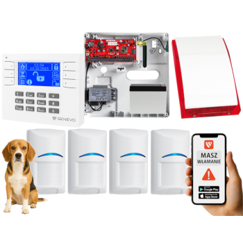 SYSTEM ALARMOWY GENEVO PRiMA64Q LCD WH-BL 4 CZUJKI BOSCH PET SP-4001R 7Ah