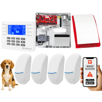 SYSTEM ALARMOWY GENEVO PRiMA64Q LCD WH-BL 4 CZUJKI BINGO PLUS SP-4001R 7Ah