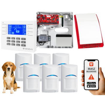 SYSTEM ALARMOWY GENEVO PRiMA64Q LCD WH-BL 6 CZUJEK BOSCH PET SP-4001R 7Ah