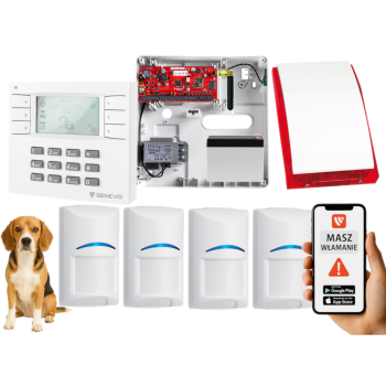 SYSTEM ALARMOWY GENEVO PRiMA64Q LCD WH-WH 4 CZUJKI BOSCH PET SP-4001R 7Ah