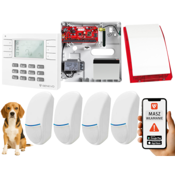 SYSTEM ALARMOWY GENEVO PRiMA64Q LCD WH-WH 4 CZUJKI BINGO PLUS SP-4001R 7Ah