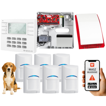 SYSTEM ALARMOWY GENEVO PRiMA64Q LCD WH-WH 6 CZUJEK BOSCH PET SP-4001R 7Ah