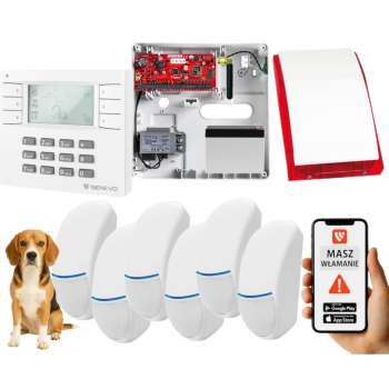 SYSTEM ALARMOWY GENEVO PRiMA64Q LCD WH-WH 6 CZUJEK BINGO PLUS SP-4001R 7Ah