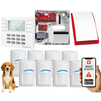 SYSTEM ALARMOWY GENEVO PRiMA64Q LCD WH-WH 8 CZUJEK BOSCH PET SP-4001R 7Ah