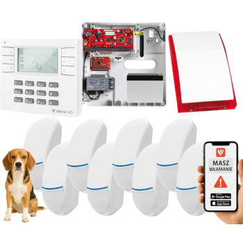 SYSTEM ALARMOWY GENEVO PRiMA64Q LCD WH-WH 8 CZUJEK BINGO PLUS SP-4001R 7Ah