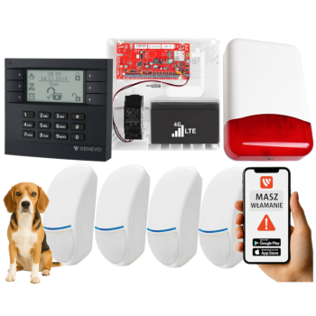 SYSTEM ALARMOWY GENEVO PRiMA16LTE z Manipulatorem LCD GY-WH i 4 Czujkami Bingo Plus PET