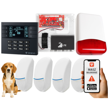 SYSTEM ALARMOWY GENEVO PRiMA16LTE z Manipulatorem LCD GY-BK i 4 Czujkami Bingo Plus PET