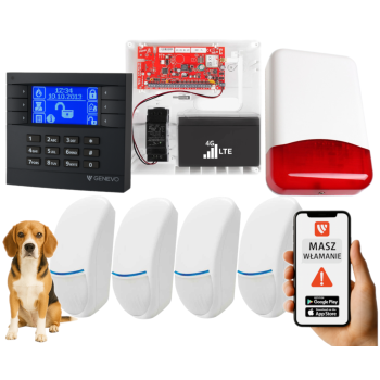SYSTEM ALARMOWY GENEVO PRiMA16LTE z Manipulatorem LCD GY-BL i 4 Czujkami Bingo Plus PET