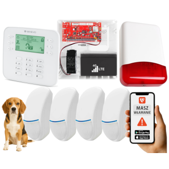 SYSTEM ALARMOWY GENEVO PRiMA16LTE z Manipulatorem LCD SL i 4 Czujkami Bingo Plus PET