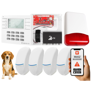 SYSTEM ALARMOWY GENEVO PRiMA16LTE z Manipulatorem LCD WH-WH i 4 Czujkami Bingo Plus PET