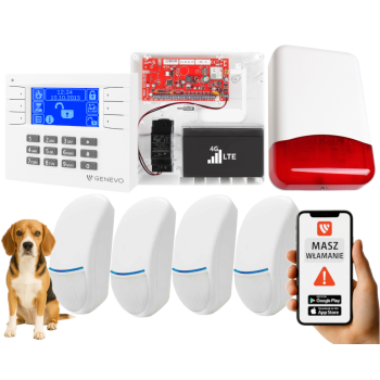 SYSTEM ALARMOWY GENEVO PRiMA16LTE z Manipulatorem LCD WH-BL i 4 Czujkami Bingo Plus PET