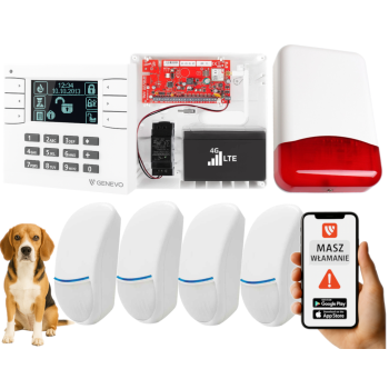 SYSTEM ALARMOWY GENEVO PRiMA16LTE z Manipulatorem LCD WH-BK i 4 Czujkami Bingo Plus PET