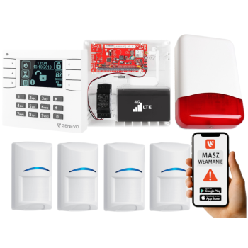 SYSTEM ALARMOWY GENEVO PRiMA16LTE z Manipulatorem LCD WH-BK i 4 Czujkami BOSCH
