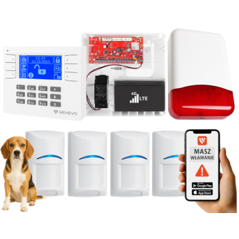 SYSTEM ALARMOWY GENEVO PRiMA16LTE z Manipulatorem LCD WH-BL i 4 Czujkami BOSCH Pet