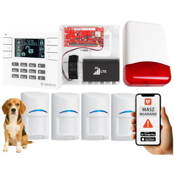 SYSTEM ALARMOWY GENEVO PRiMA16LTE z Manipulatorem LCD WH-BK i 4 Czujkami BOSCH Pet