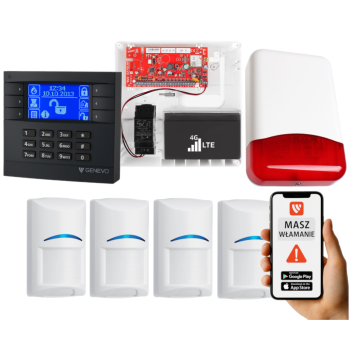 SYSTEM ALARMOWY GENEVO PRiMA16LTE z Manipulatorem LCD GY-BL i 4 Czujkami BOSCH