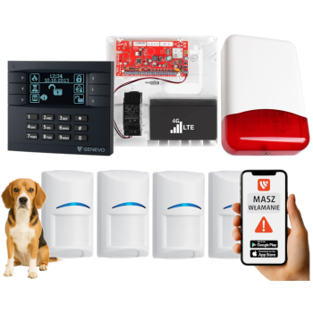 SYSTEM ALARMOWY GENEVO PRiMA16LTE z Manipulatorem LCD GY-BK i 4 Czujkami BOSCH Pet