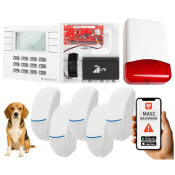 SYSTEM ALARMOWY GENEVO PRiMA16LTE z Manipulatorem LCD WH-WH i 5 Czujkami Bingo Plus PET