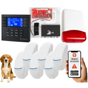 SYSTEM ALARMOWY GENEVO PRiMA16LTE z Manipulatorem LCD GY-BL i 6 Czujkami Bingo Plus PET