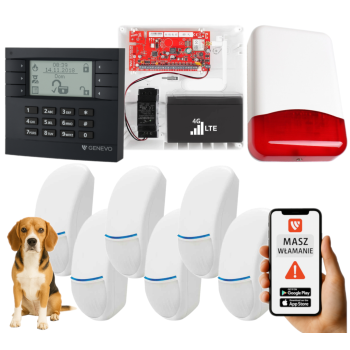SYSTEM ALARMOWY GENEVO PRiMA16LTE z Manipulatorem LCD GY-WH i 6 Czujkami Bingo Plus PET