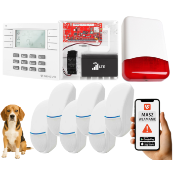 SYSTEM ALARMOWY GENEVO PRiMA16LTE z Manipulatorem LCD WH-WH i 6 Czujkami Bingo Plus PET