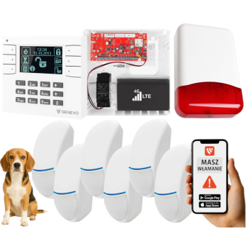 SYSTEM ALARMOWY GENEVO PRiMA16LTE z Manipulatorem LCD WH-BK i 6 Czujkami Bingo Plus PET
