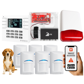 SYSTEM ALARMOWY GENEVO PRiMA16LTE z Manipulatorem LCD WH-BK i 6 Czujkami BOSCH Pet