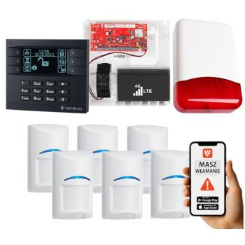 SYSTEM ALARMOWY GENEVO PRiMA16LTE z Manipulatorem LCD GY-BK i 6 Czujkami BOSCH