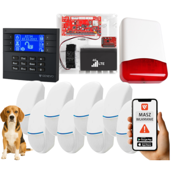 SYSTEM ALARMOWY GENEVO PRiMA16LTE z Manipulatorem LCD GY-BL i 8 Czujkami Bingo Plus PET