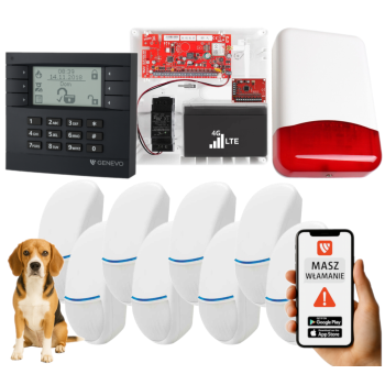 SYSTEM ALARMOWY GENEVO PRiMA16LTE z Manipulatorem LCD GY-WH i 8 Czujkami Bingo Plus PET