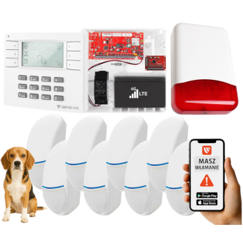 SYSTEM ALARMOWY GENEVO PRiMA16LTE z Manipulatorem LCD WH-WH i 8 Czujkami Bingo Plus PET