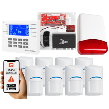 SYSTEM ALARMOWY GENEVO PRiMA16LTE z Manipulatorem LCD WH-BL i 8 Czujkami BOSCH