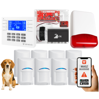 SYSTEM ALARMOWY GENEVO PRiMA16LTE z Manipulatorem LCD WH-BL i 8 Czujkami BOSCH Pet