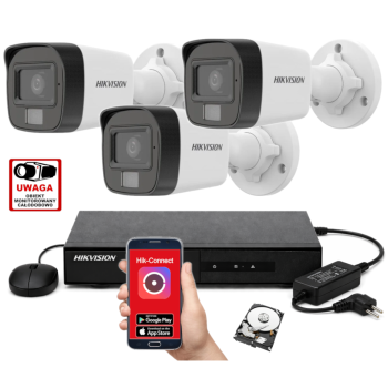 ZESTAW MONITORINGU IP HikVision 4MPx – 3 Kamery Tubowe, Dysk 1TB, PoE, Zdalny Dostęp